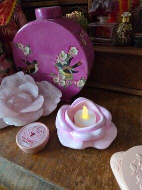 Vintage Pale Pink Rose Tea Candle Holder Romantic Cottagecore Victorian Style